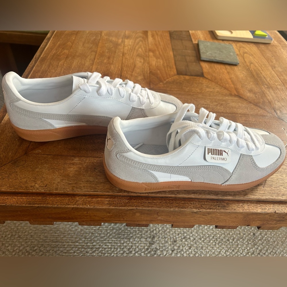 Brand NEW- in box. Unisex Puma Palermo sneakers, size 9.5 US (in men’s).